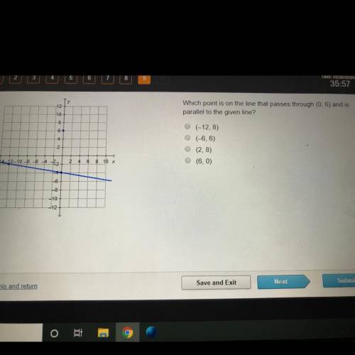 0 Which point is on the line that passes through (06) and is parallel to the given line? 0 0 - (-12,