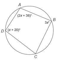 HELP! Quadrilateral ABCD is inscribed in the circle below.  Write an equation and solve for x.  Find