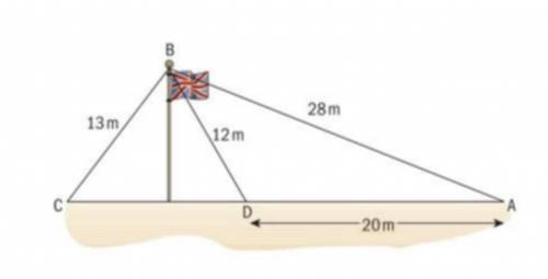 -A flagpole is supported by three wires BA, BC and BD, as shown in this diagram. a Calculate ADB. b
