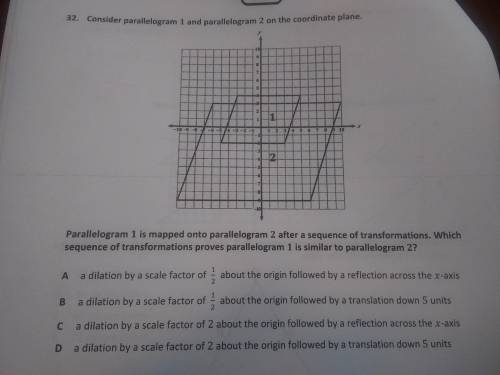 Consider parallelogram 1 and parallelogram 2 on the coordinate plane. Which sequence of transformati