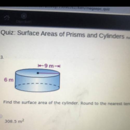 Find the surface area of the cylinder .round to the nearest tenth.