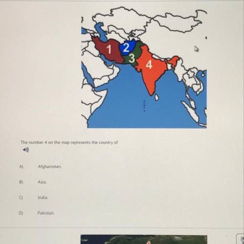 The number 4 on the map is represented by the country of  A. Afghanistan  B. Asia  C. India  D. Paki