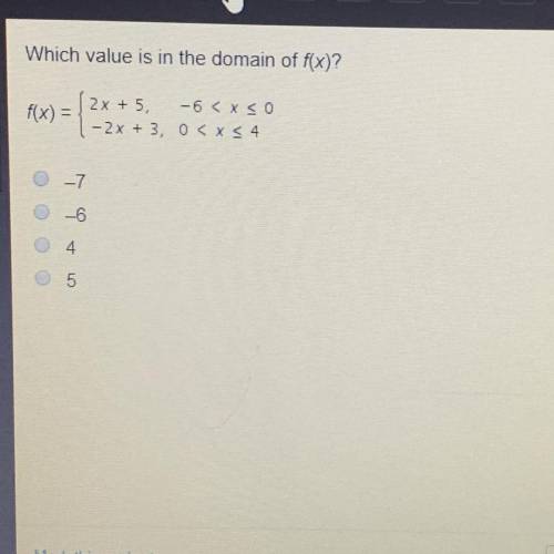 Which value is in the domain of f(x)? A. -7 B. -6 C. 4 D. 5