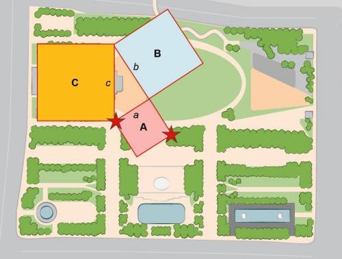 30 POINTS! The diagonal of square A, marked off by the red stars, is where the concession stand is l