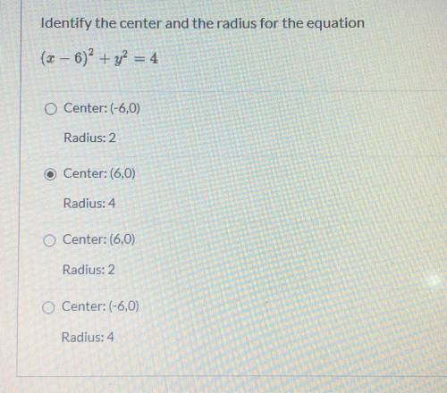 Identify the center and the radius of the equation