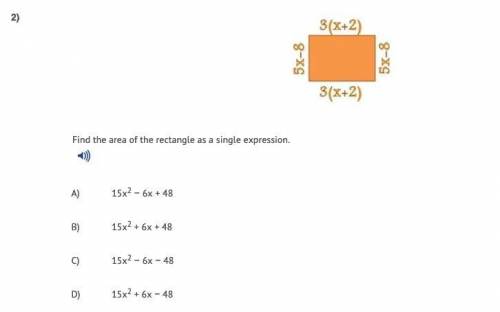 Find the area of the rectangle as a single expression. A) 15x2 − 6x + 48  B) 15x2 + 6x + 48  C) 15x2