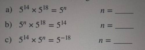 For each of the following find the value of n.please help!
