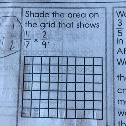 Shade the area on the grid that shows 4/7 x 2/9