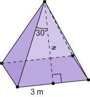 What is the slant height x of the square pyramid? The figure shows a square pyramid. The slant heigh