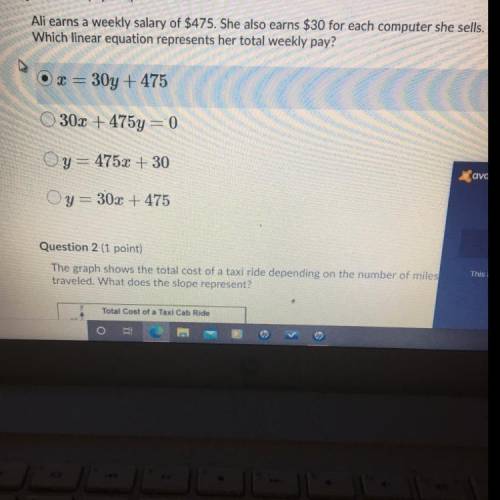 Ali earns a weekly salary of $475. She also earns $30 for each computer she sells. Which linear equa
