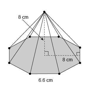 What is the lateral area of this regular octagonal pyramid? 149.3 cm² 182.9 cm² 211.2 cm² 298.7 cm²