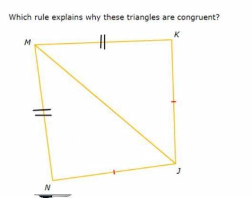 Which rule explains why these triangles aren't congruent? see picture below.