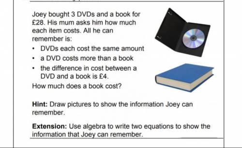 How much does the book cost? Use algebra to write two equations to show the info Joey can remember!