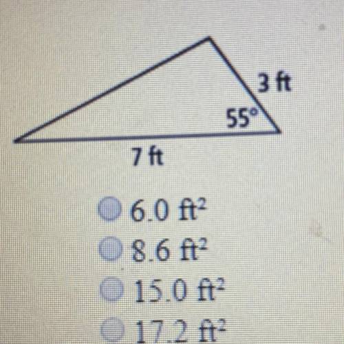 3. What is the area of the triangle below? A)6.0ft^2 B)8.6ft^2 C)15.0ft^2 D)17.2ft^2