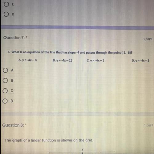 What equation of the line that has a slope of -4 and passes through the point (-2,-5)? Answer ASAP!!