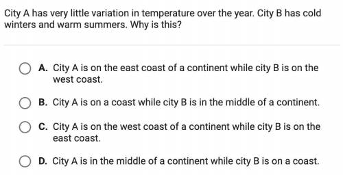 City A has very little variation in temperature over the year. City B has cold winters and Warm summ