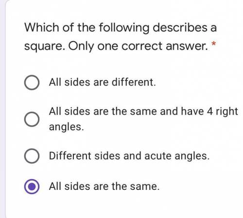 Which of the following describes a square. Only one correct answer.