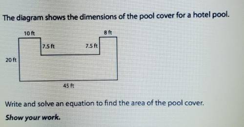 The diagram shows the dimensions of the pool cover for a hotel pool.Write and solve an equation to f