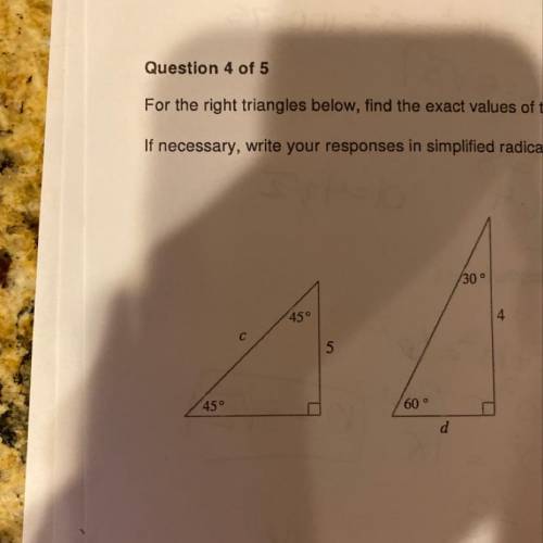 Find C and D using formula for special right triangles
