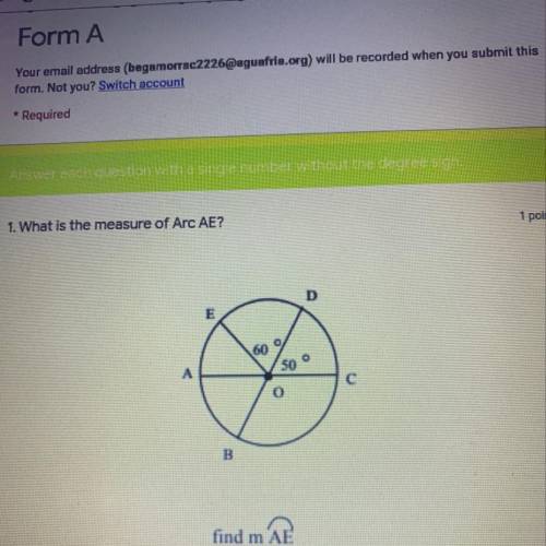 What’s the measure of arc AE