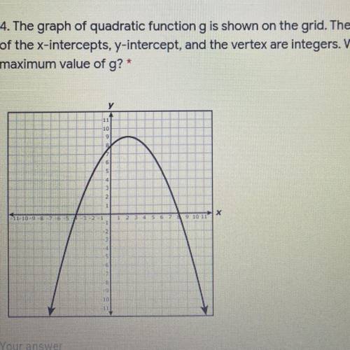 The graph of the quadratic function g is shown on the grid . the coordinates of the x- intercepts y