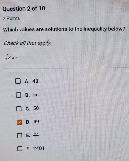 Which values are solutions to the inequality below? Check all that apply