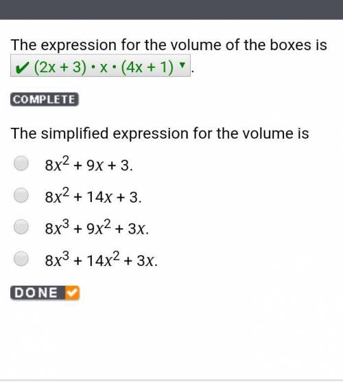 The expression for the volume of the boxes is The