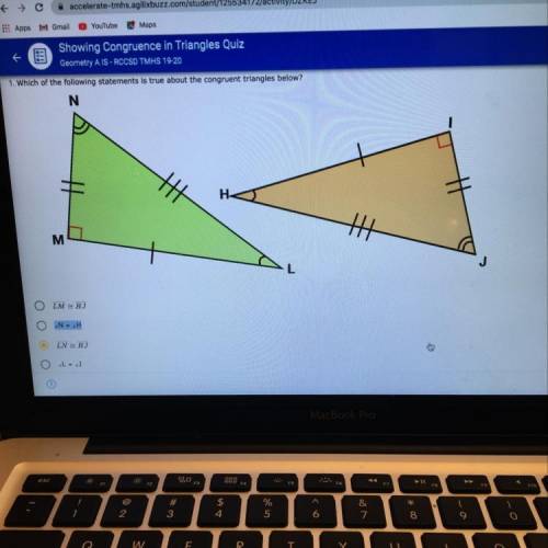 Which of the following statements is true about the congruent triangles below? I need help ASAP PLS