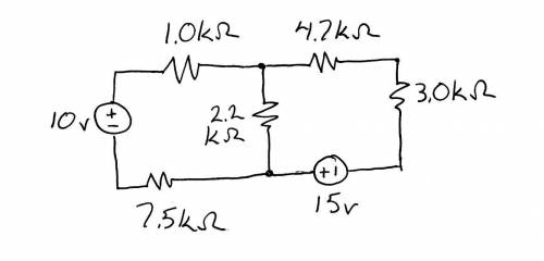 2. Use superposition to calculate the current through the 1.0kΩ resistor in the circuit shown below
