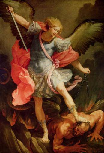 This picture, depicting a fight between two angels, is an example of the conflict of A) human vs. hu