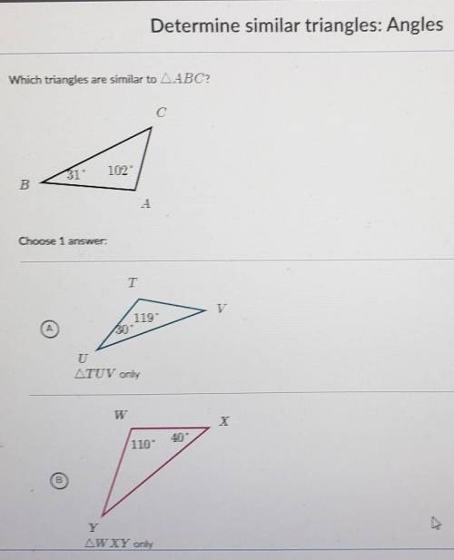 Which triangle is similar to ABCA. and B. shown in picture, C. BothD. Neither
