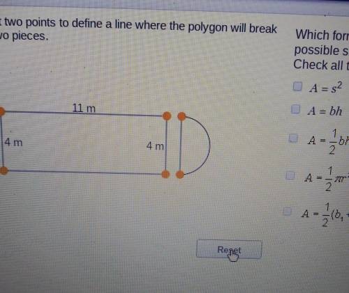 Select two points to define a line where the polygon will breakinto two pieces.Which formulas will b