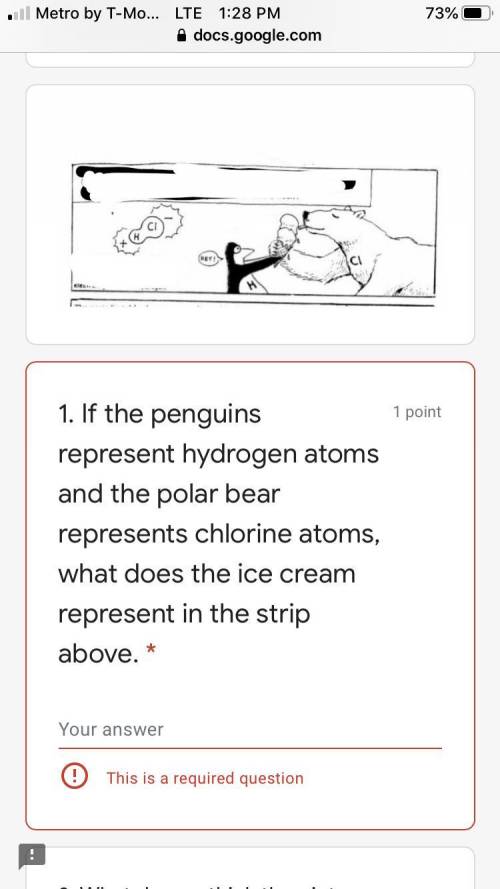 If the penguins represent hydrogen atoms and the polar bear represents chlorine atoms, what does the