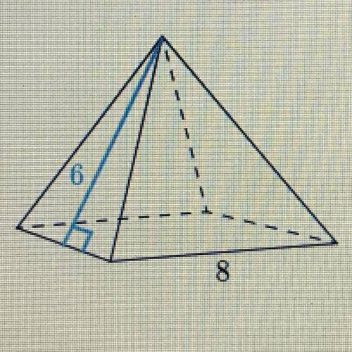 Find the surface area of the square pyramid shown below. (Measurements in picture)