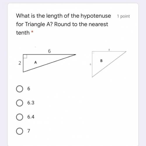 What is the length of the hypotenuse for Triangle A? Round to the nearest tenth