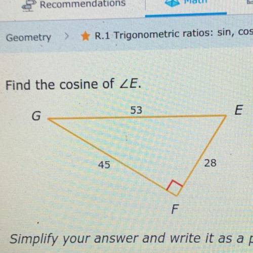 Find the cosine of angle E