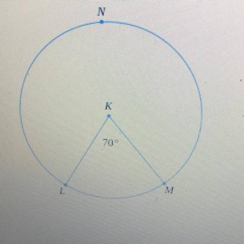 The circle below has center K, and its radius is 3 yd. Given that m 2 LKM = 70°, find the length of