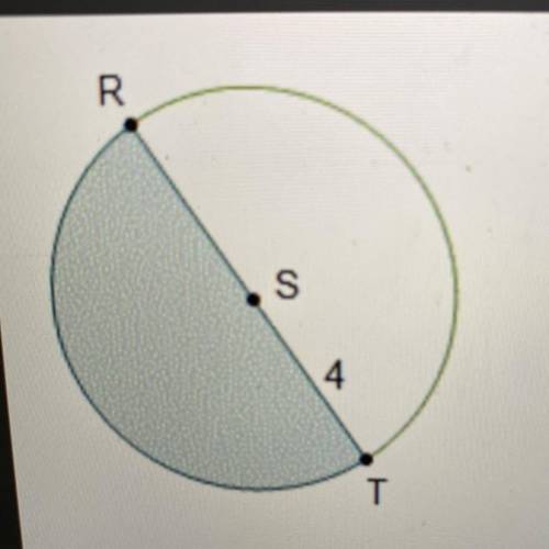 The measure of central angle RST is pi radians. What is the area of the shaded sector?