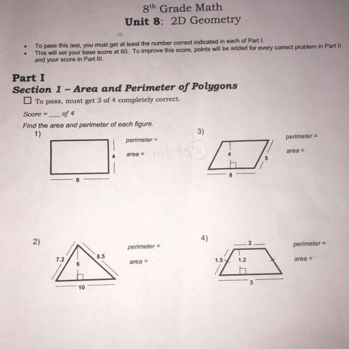 What is the are and perimeter of these 4 problems