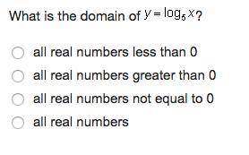What is the domain of y = log Subscript 5 Baseline x