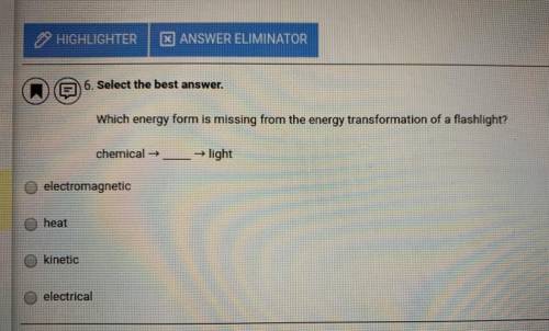 Which energy form is missing from the energy transformation of a flashlight? Chemical ➡️ ? ➡️ light