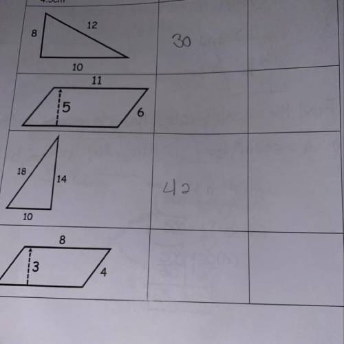 CAN YOU FIND THE PERIMETER & AREA FOR THESE QUESTIONS! FIRST COLOM IS PERIMETER SECOND ONE IS AR