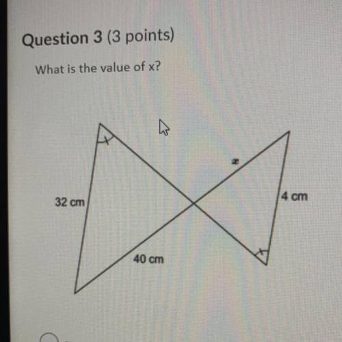 What is the value of x?  A. 3cm  B. 4cm C. 5cm D. 4.5cm