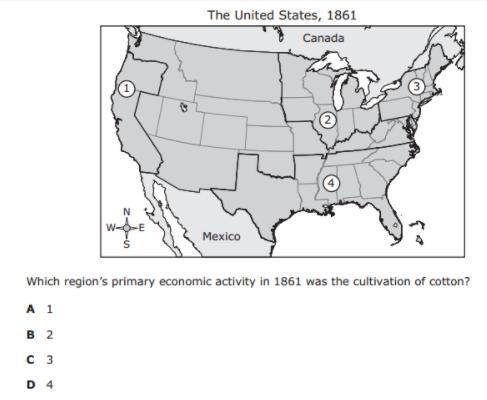 Which region's primary economic activity in 1861 was the cultivation of cotton