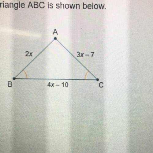 Triangle ABC is shown below. What is the length of line segment AC? a.7 b.9 c.14 d.18