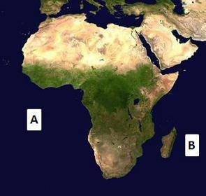 On the map above, what is the body of water labeled B?A.the Atlantic OceanB.the Indian OceanC.the Pa