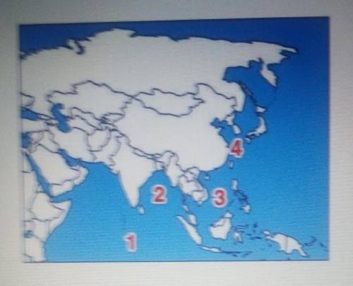 What body of water is represented by the number 2 on the map? *Bay of BengalSouth China SeaArabian S