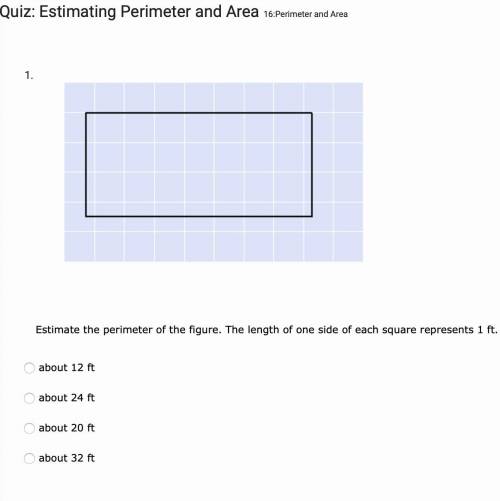 Estimate the perimeter of the figure. The length of one side of each square represents 1 ft.
