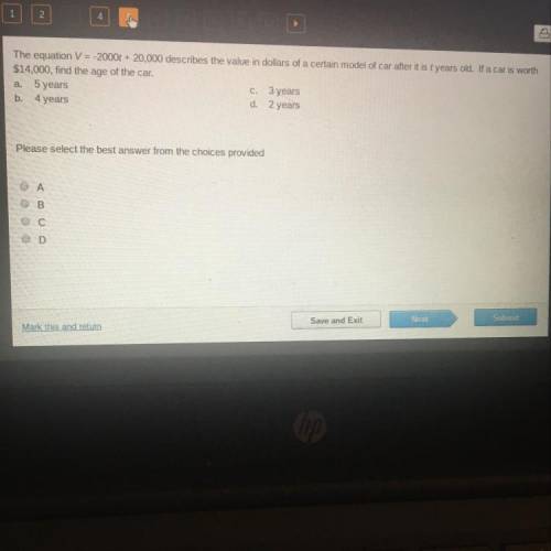 HELP FAST PLEASE  The equation V=-20001 - 20.000 describes the value in dollars of a certain model o