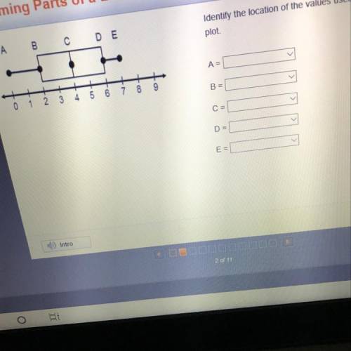 Identify the location of the values used to create a box plot A= B= C= D = E =